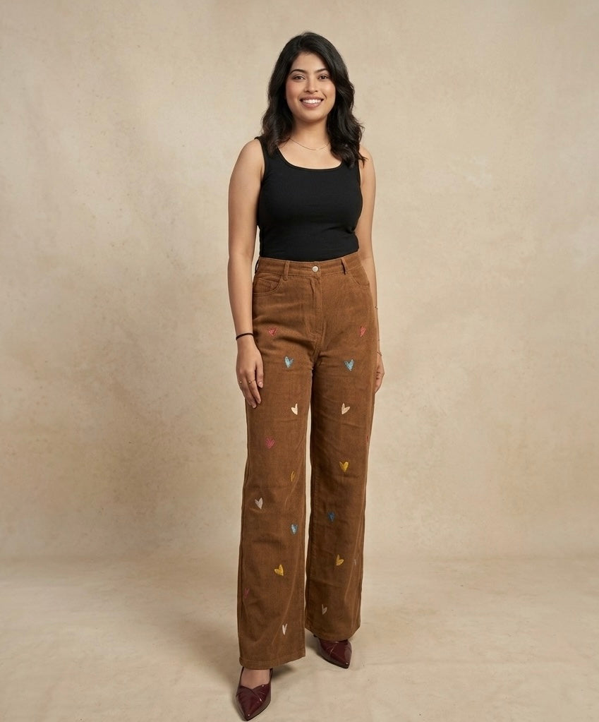 Wide leg embroidered jeans