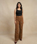 Wide leg embroidered jeans